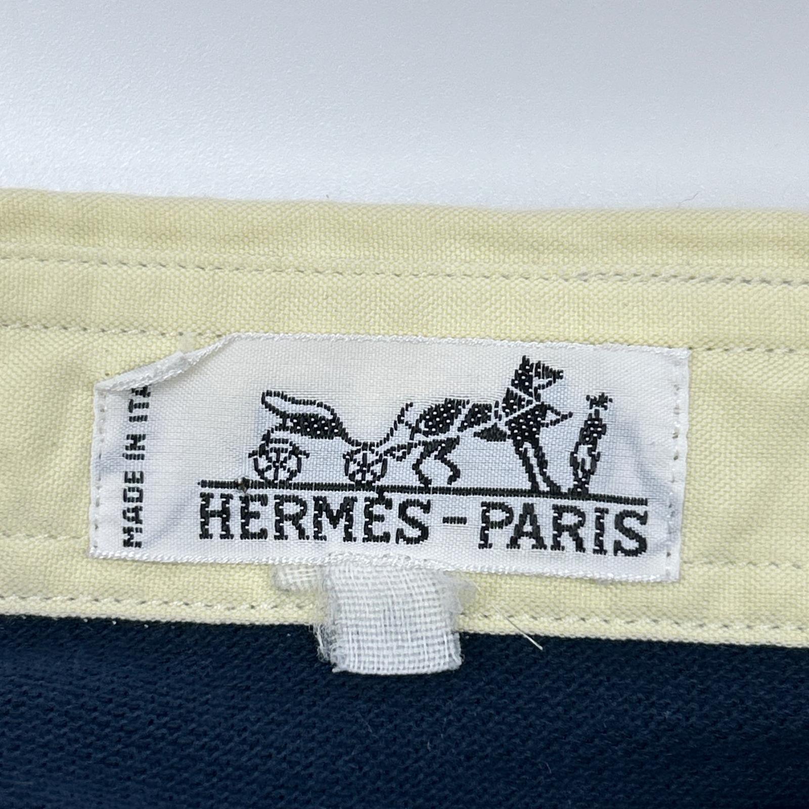 HERMES エルメス ネイビー コットン バイカラー ポロシャツ トップス
