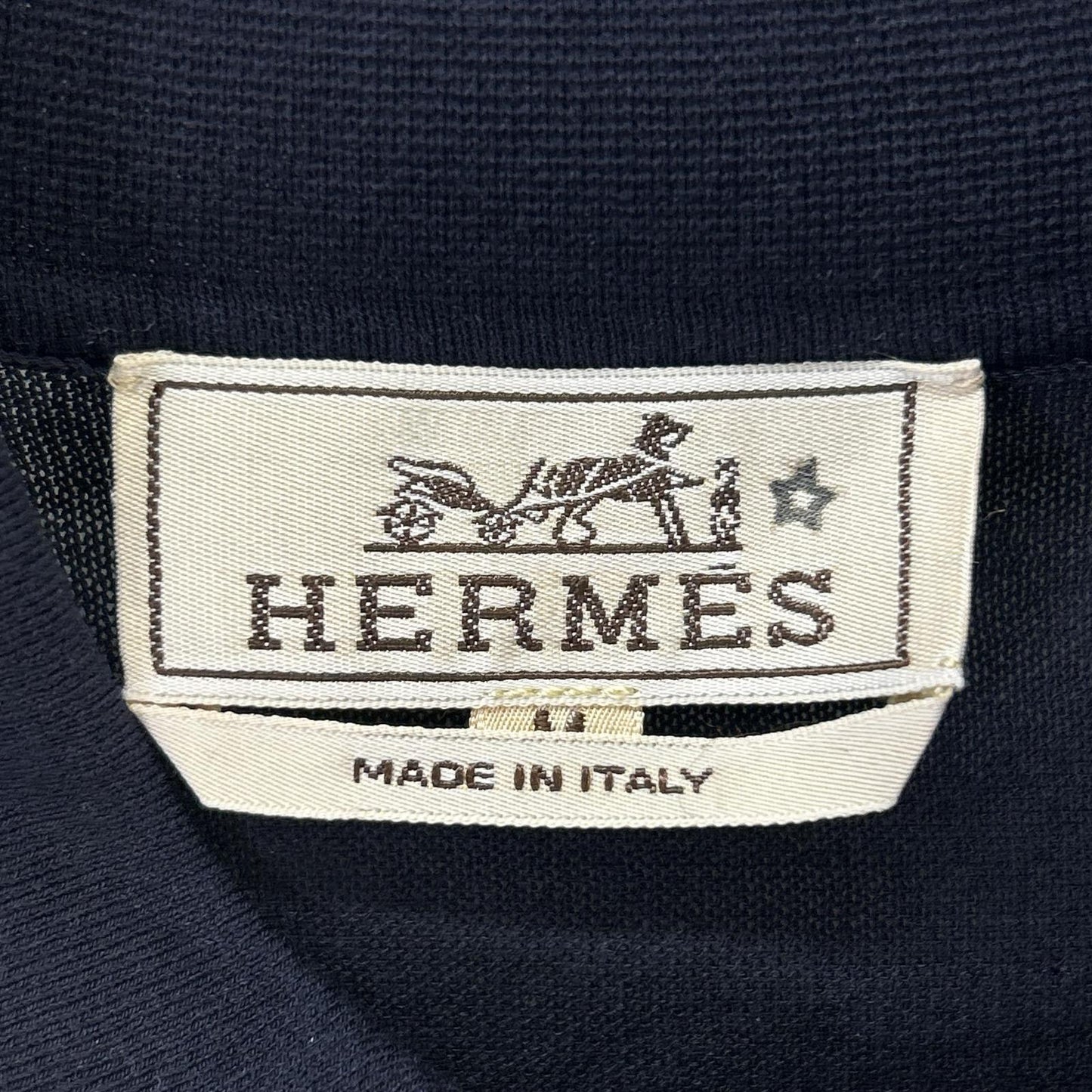 HERMES エルメス ネイビー コットン ボーダー ポロシャツ トップス