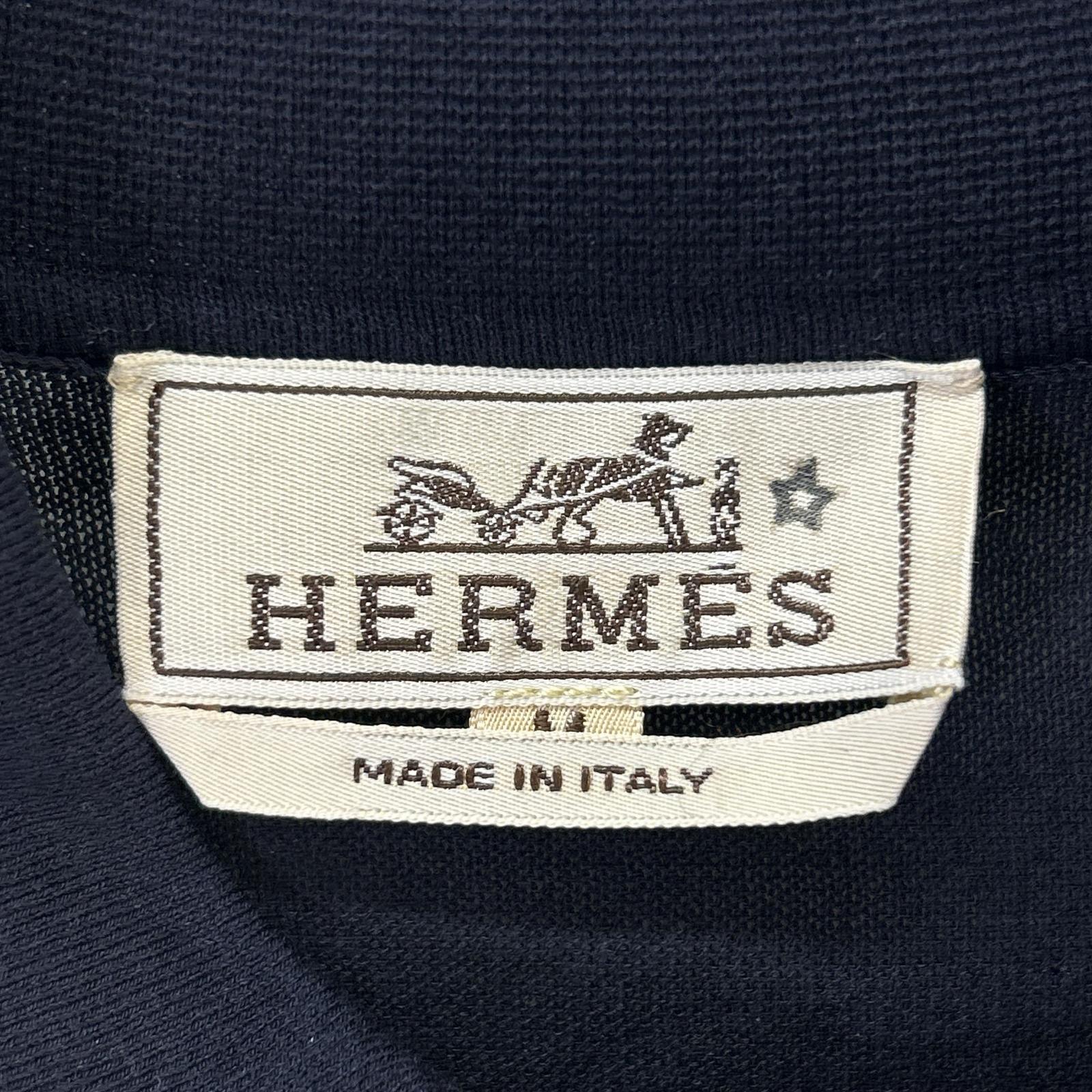 HERMES エルメス ネイビー コットン ボーダー ポロシャツ トップス