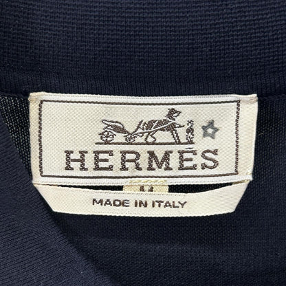 HERMES エルメス ネイビー コットン ボーダー ポロシャツ トップス