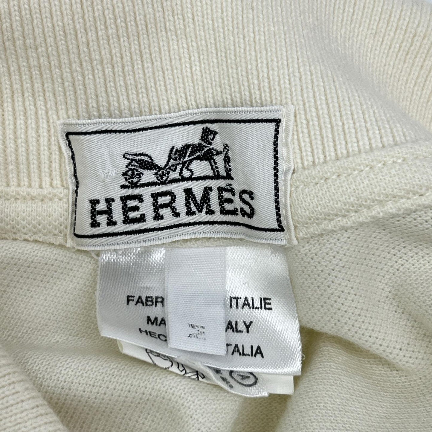 HERMES エルメス アイボリー コットン Hロゴ ポロシャツ トップス