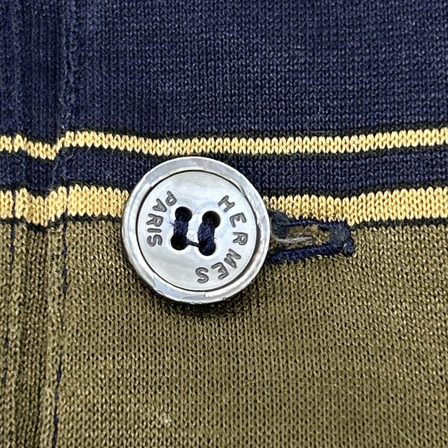 HERMES エルメス カーキ×ネイビー コットン ボーダー ポロシャツ トップス