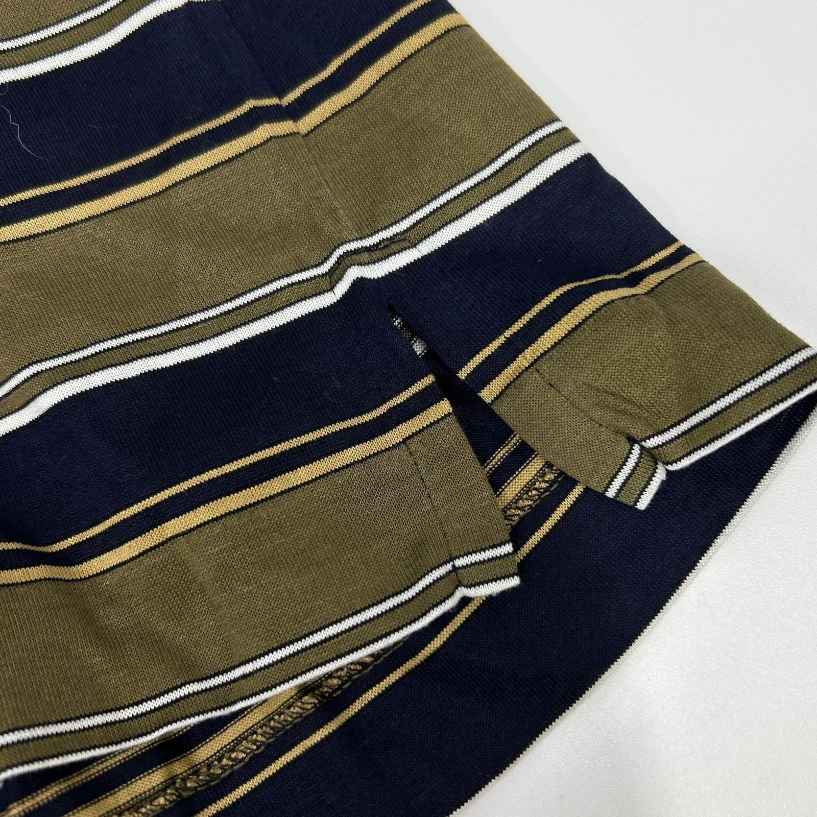 HERMES エルメス カーキ×ネイビー コットン ボーダー ポロシャツ トップス
