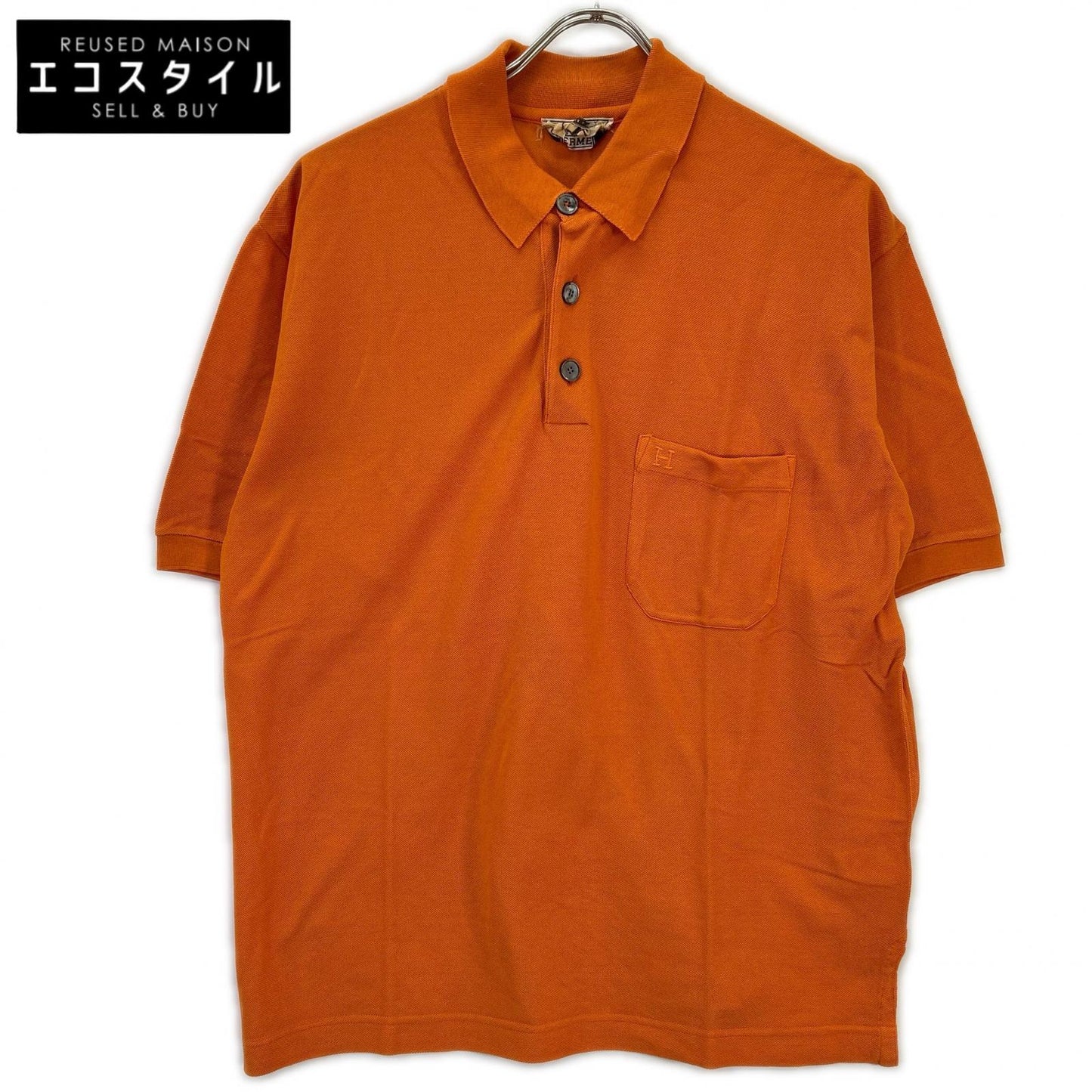 HERMES エルメス オレンジ コットン Hロゴ ポロシャツ トップス
