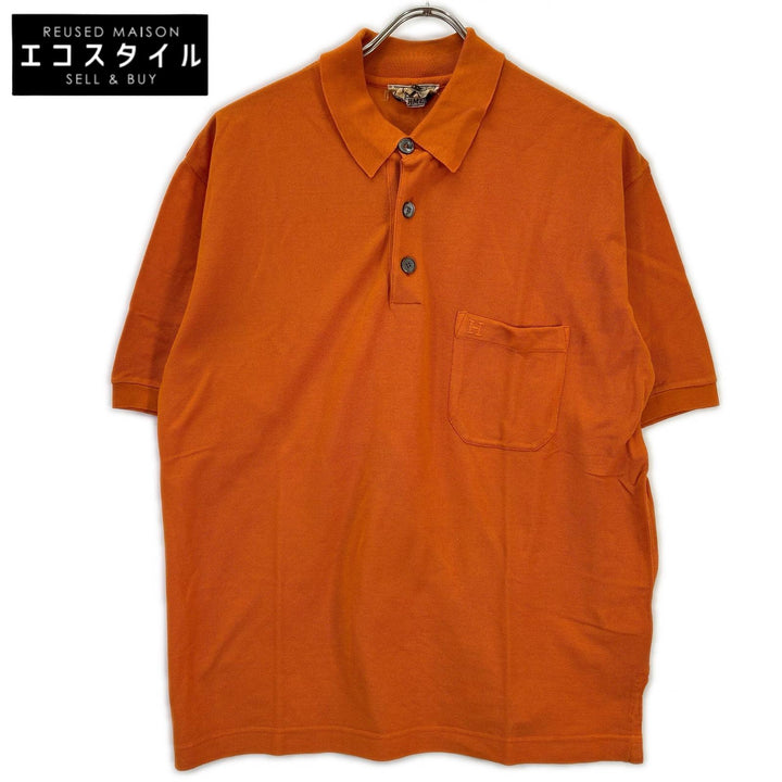 HERMES エルメス オレンジ コットン Hロゴ ポロシャツ トップス
