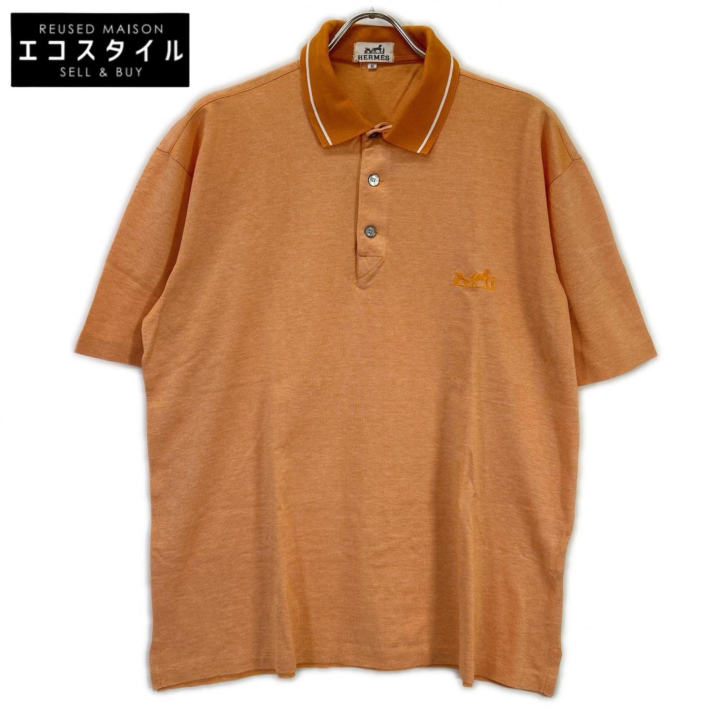 HERMES Orange Cotton Logo-Embroidered Polo Shirt