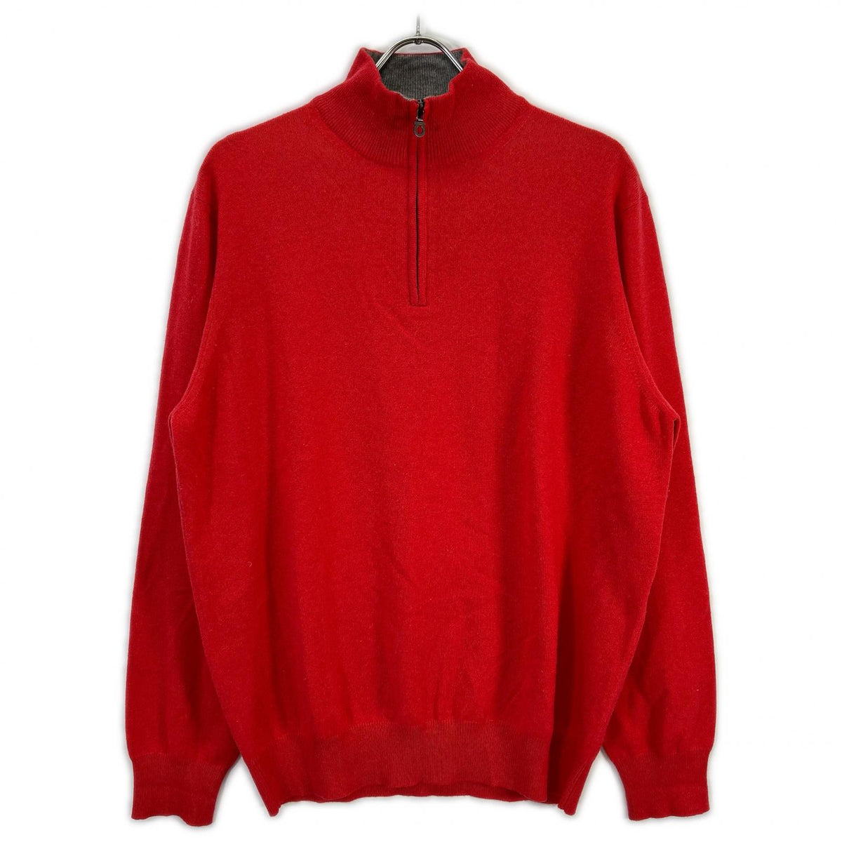 Salvatore Ferragamo red cashmere half-zip Gancini knit pullover Tops
