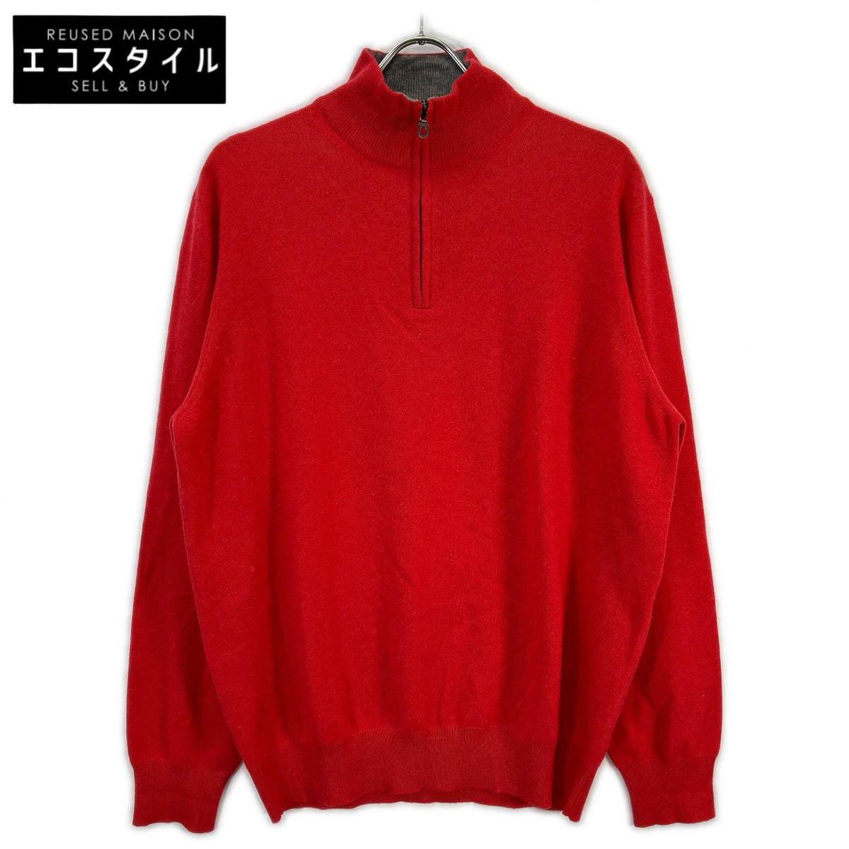 Salvatore Ferragamo red cashmere half-zip Gancini knit pullover Tops
