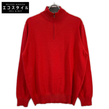 Salvatore Ferragamo red cashmere half-zip Gancini knit pullover Tops