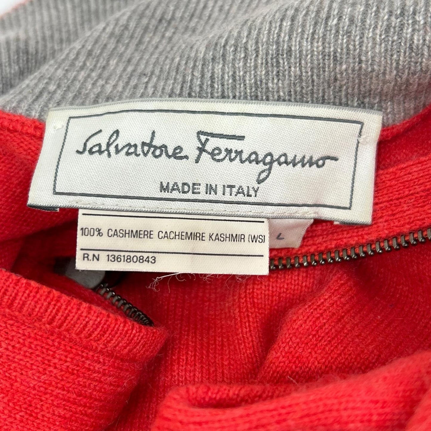 SalvatoreFerragamo サルバトーレフェラガモ レッド カシミヤ ハーフジップ ガンチーニ ニットプルオーバー トップス