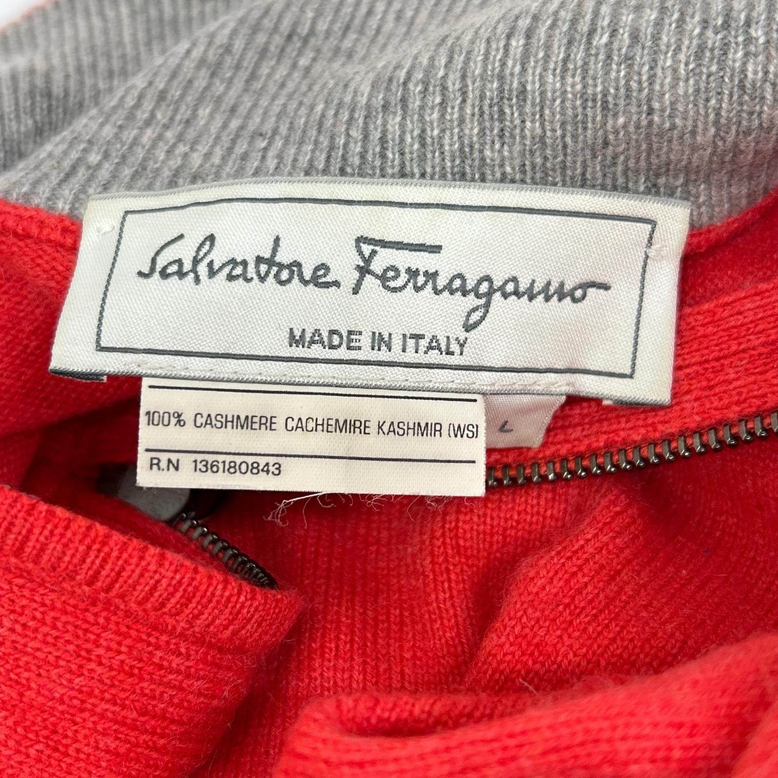 SalvatoreFerragamo サルバトーレフェラガモ レッド カシミヤ ハーフジップ ガンチーニ ニットプルオーバー トップス
