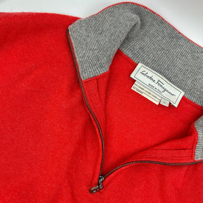 Salvatore Ferragamo red cashmere half-zip Gancini knit pullover Tops
