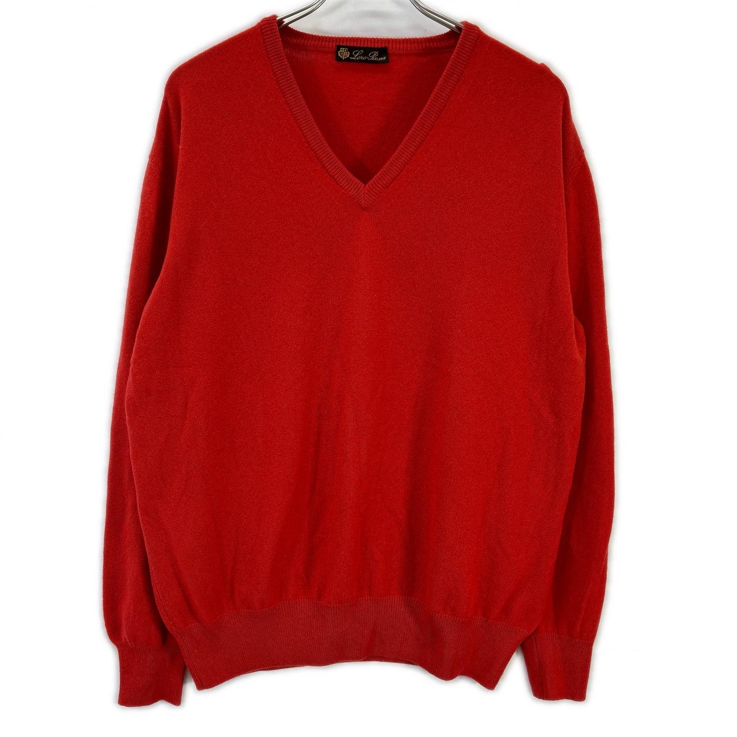 Loro Piana Orange Cashmere V-Neck Knit Sweater