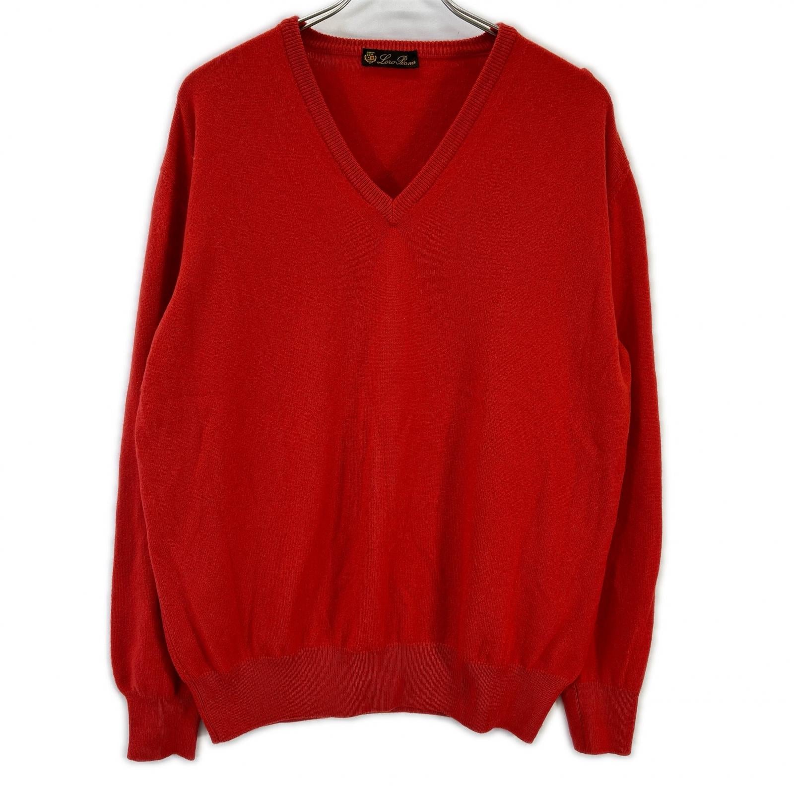 Loro Piana Orange Cashmere V-Neck Knit Sweater