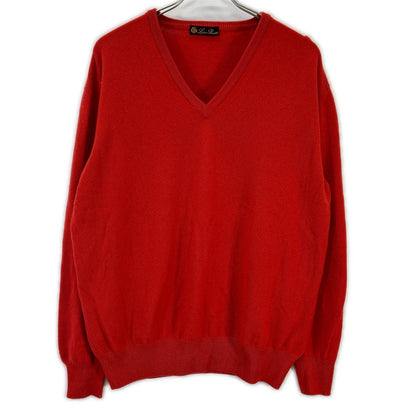 Loro Piana Orange Cashmere V-Neck Knit Sweater