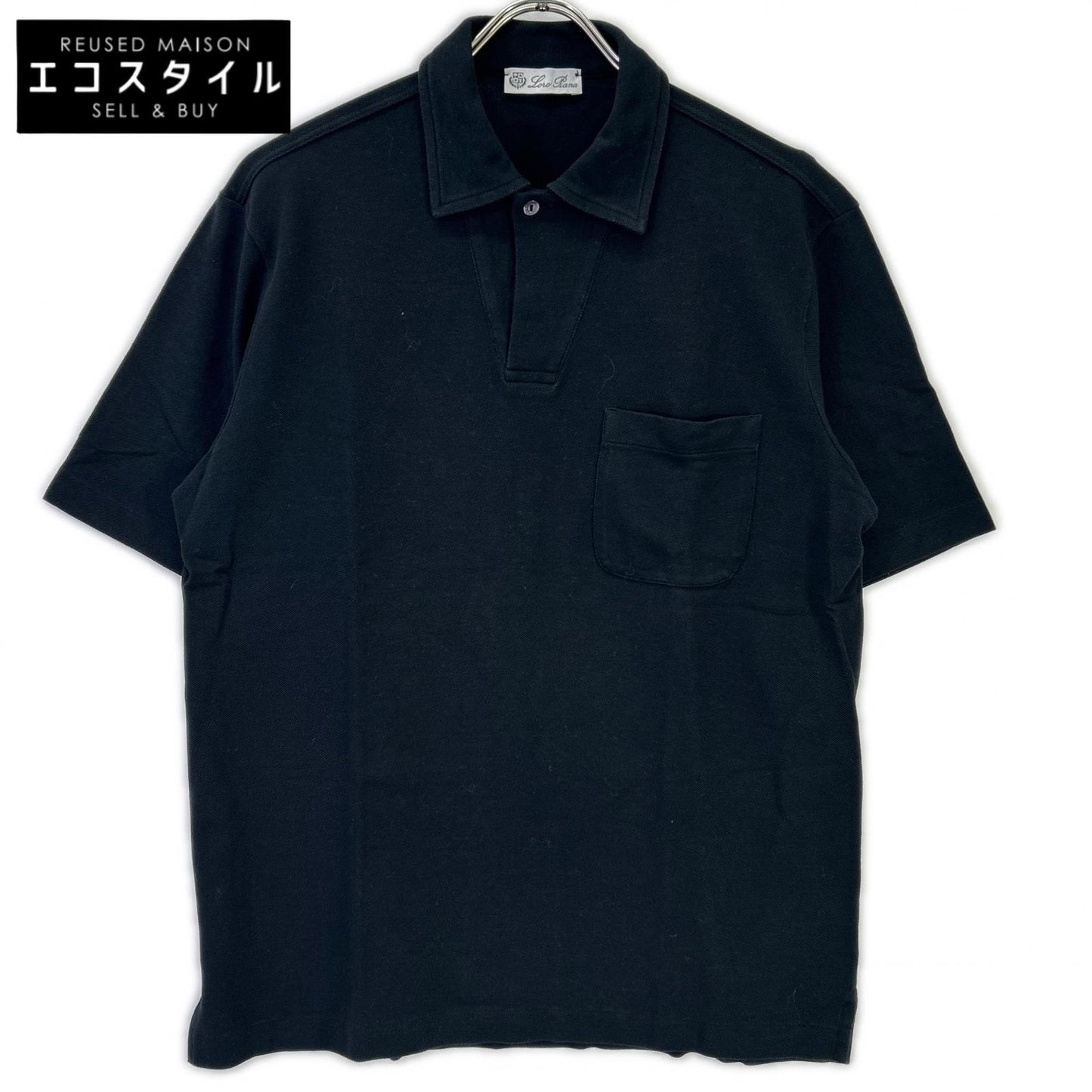 Loro Piana ロロピアーナ ブラック コットン 胸ポケット ポロシャツ トップス