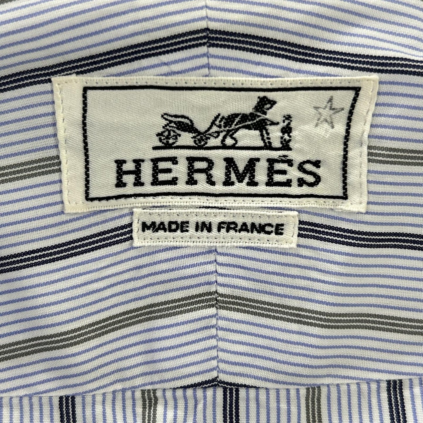 HERMES エルメス ブルー コットン ストライプ セリエボタン 長袖シャツ トップス