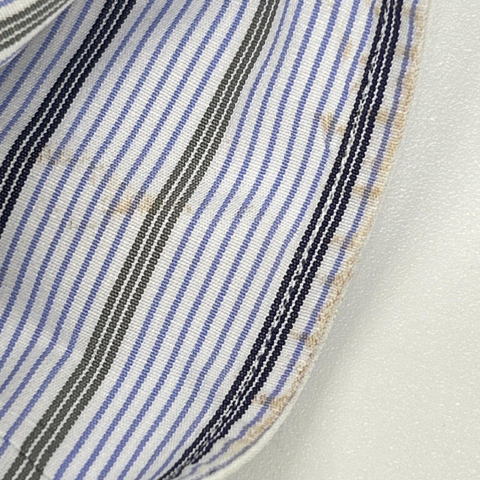 HERMES エルメス ブルー コットン ストライプ セリエボタン 長袖シャツ トップス
