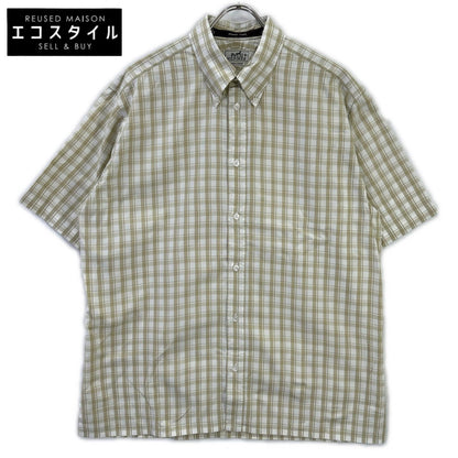 HERMES エルメス ベージュ チェック コットン 半袖シャツ トップス