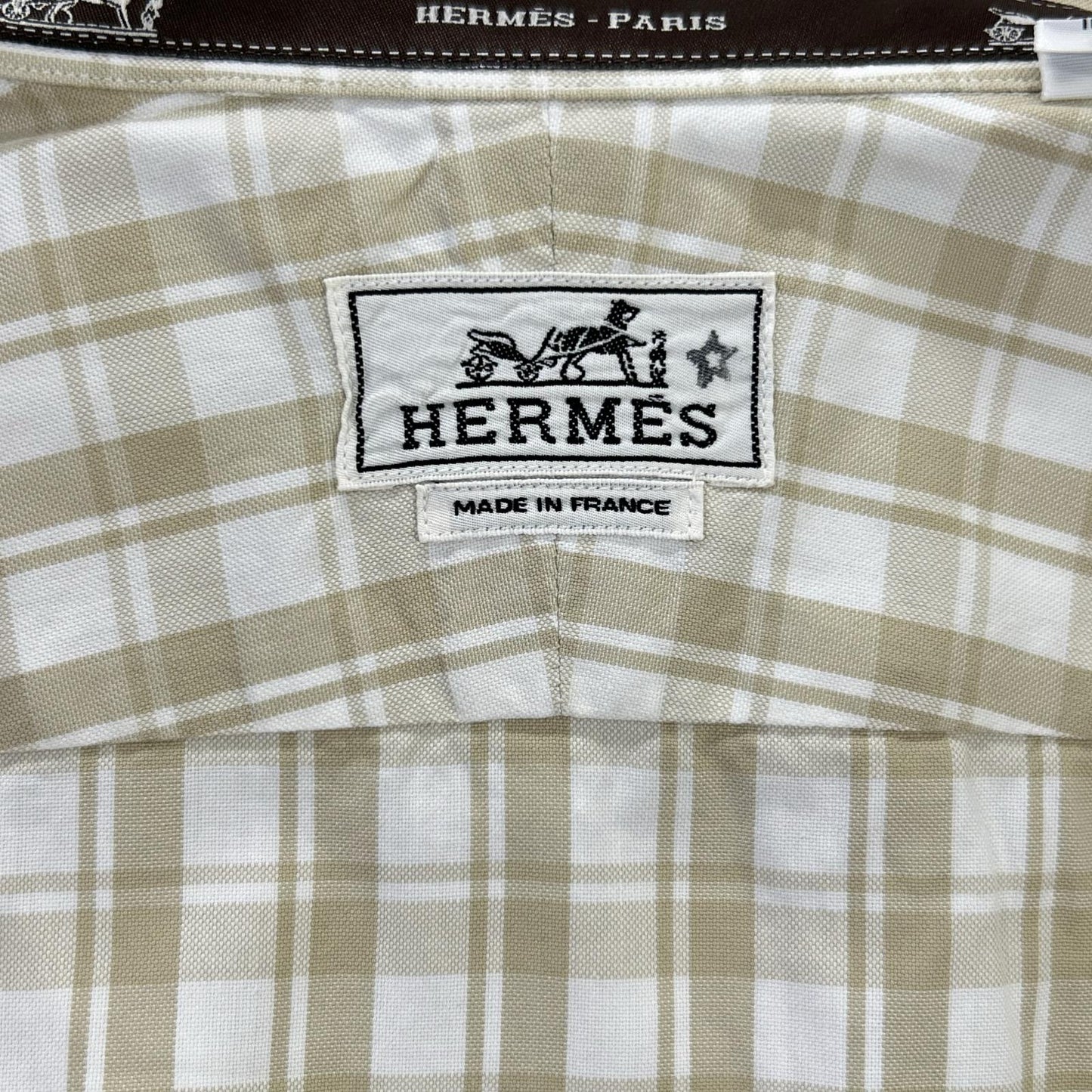 HERMES エルメス ベージュ チェック コットン 半袖シャツ トップス