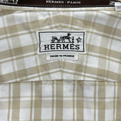 HERMES エルメス ベージュ チェック コットン 半袖シャツ トップス