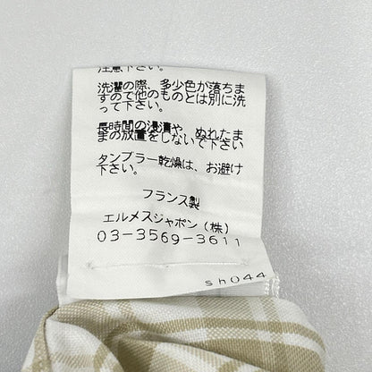 HERMES エルメス ベージュ チェック コットン 半袖シャツ トップス