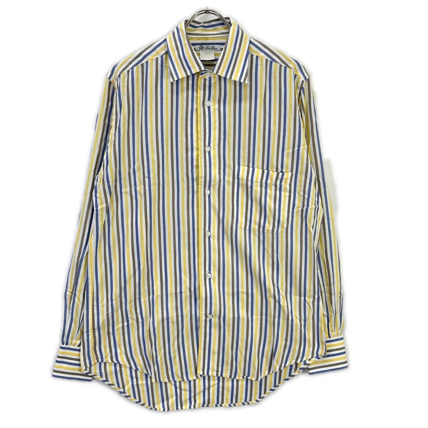 Loro Piana ロロピアーナ イエロー×ネイビー コットン ストライプ 長袖シャツ トップス