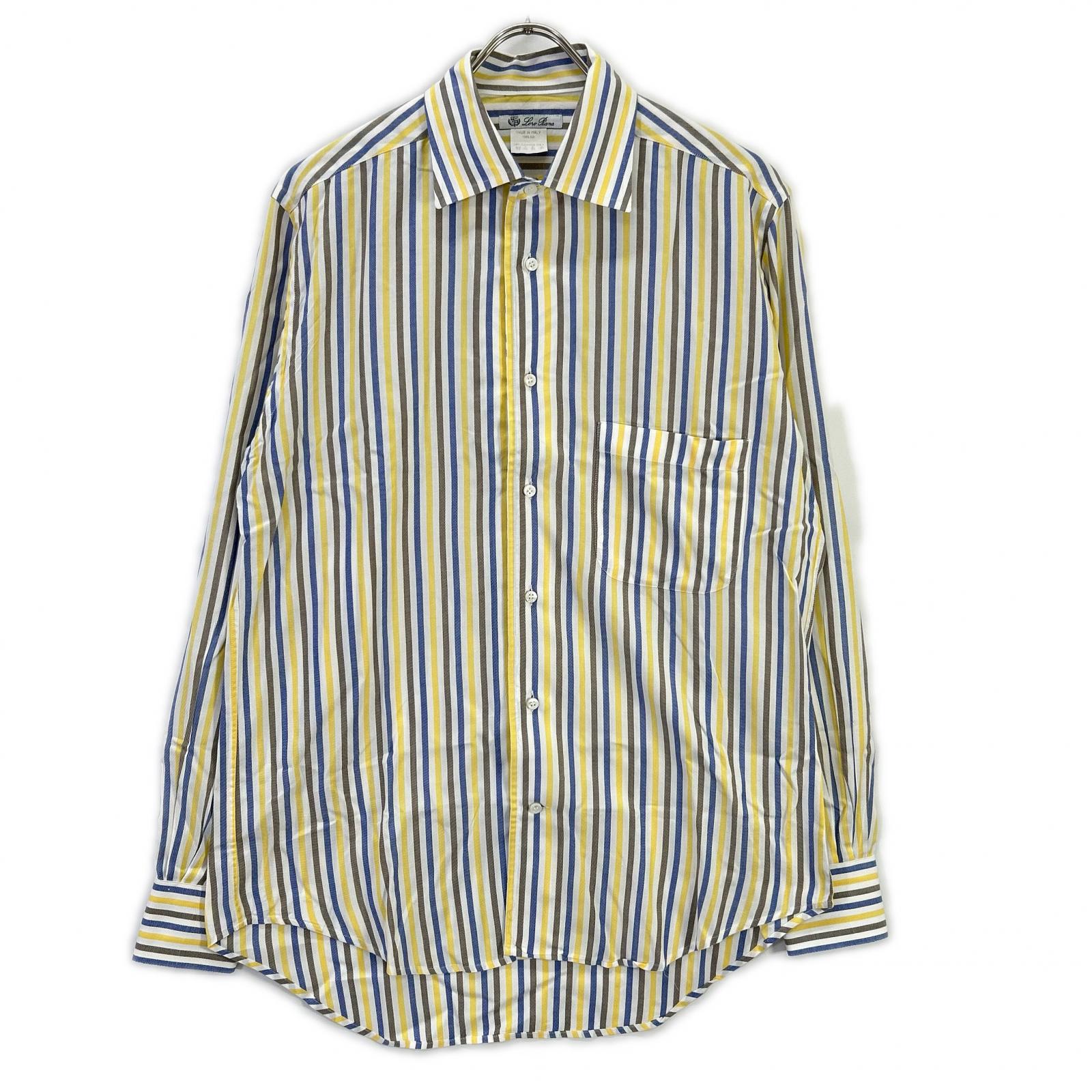 Loro Piana ロロピアーナ イエロー×ネイビー コットン ストライプ 長袖シャツ トップス