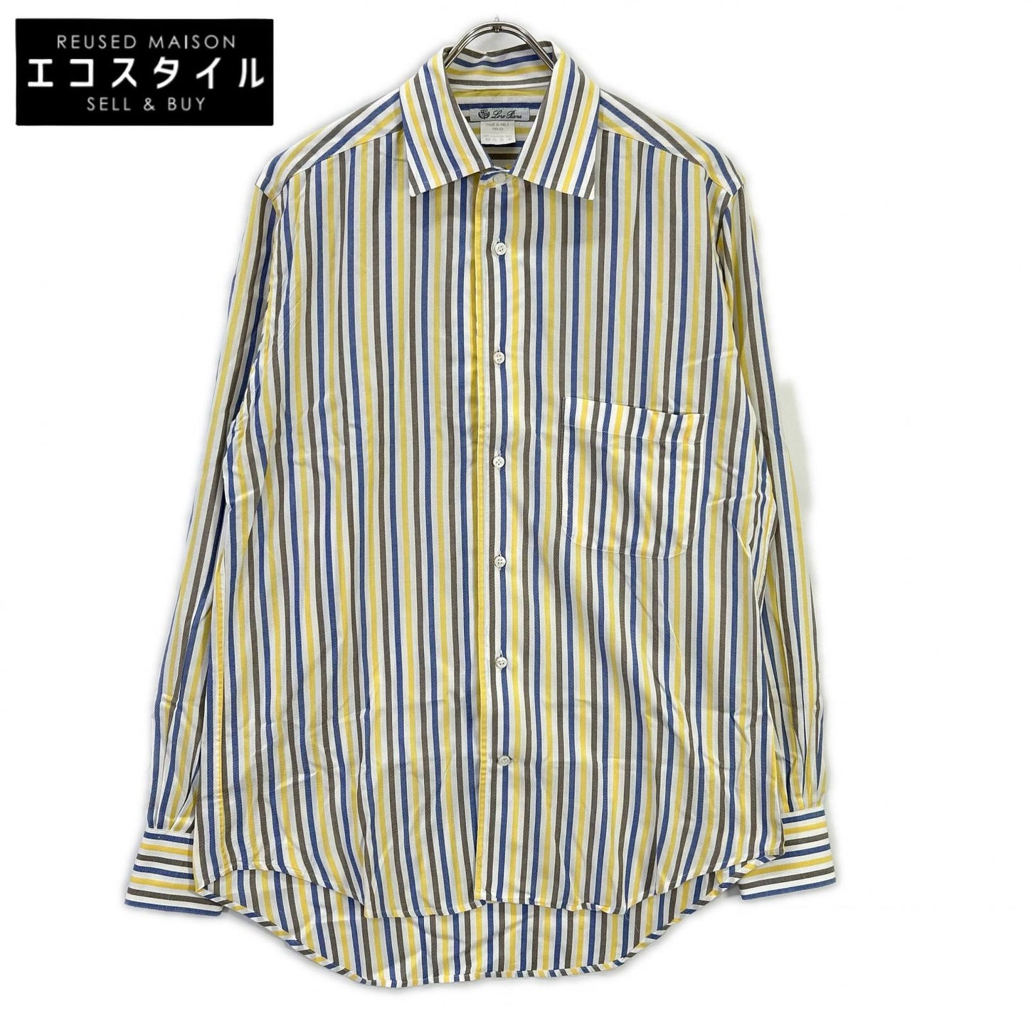 Loro Piana ロロピアーナ イエロー×ネイビー コットン ストライプ 長袖シャツ トップス