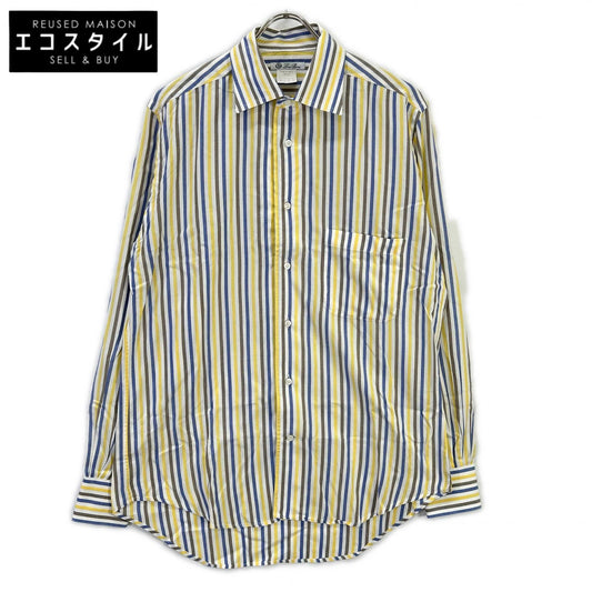 Loro Piana ロロピアーナ イエロー×ネイビー コットン ストライプ 長袖シャツ トップス