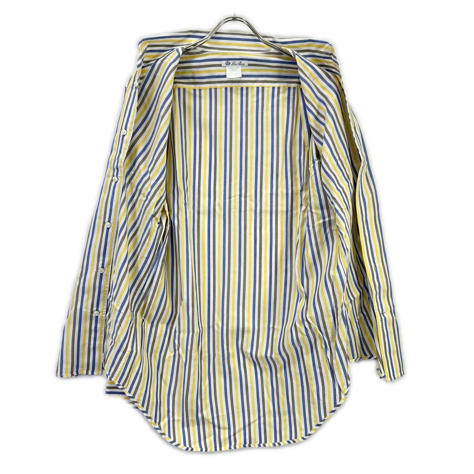 Loro Piana ロロピアーナ イエロー×ネイビー コットン ストライプ 長袖シャツ トップス
