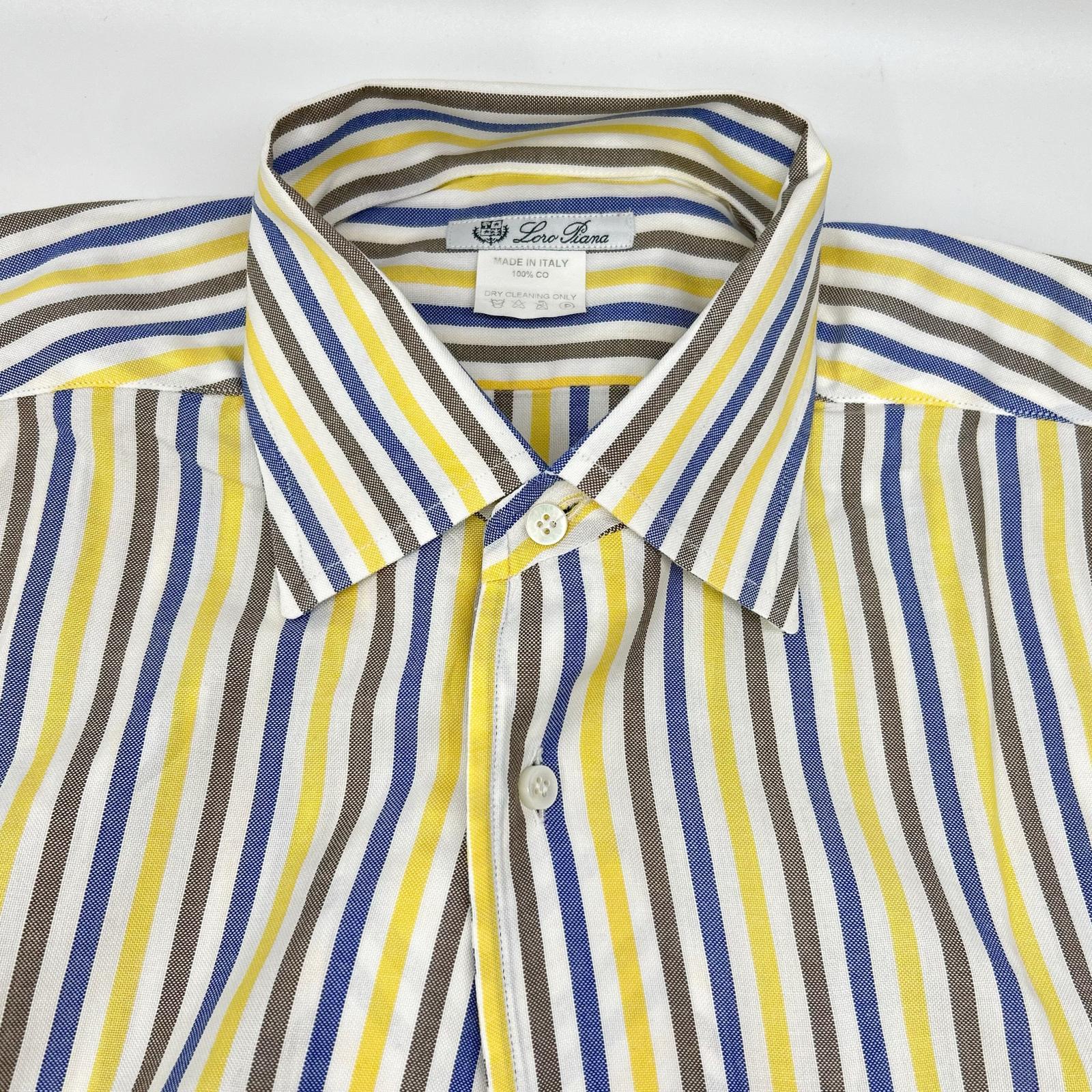 Loro Piana ロロピアーナ イエロー×ネイビー コットン ストライプ 長袖シャツ トップス