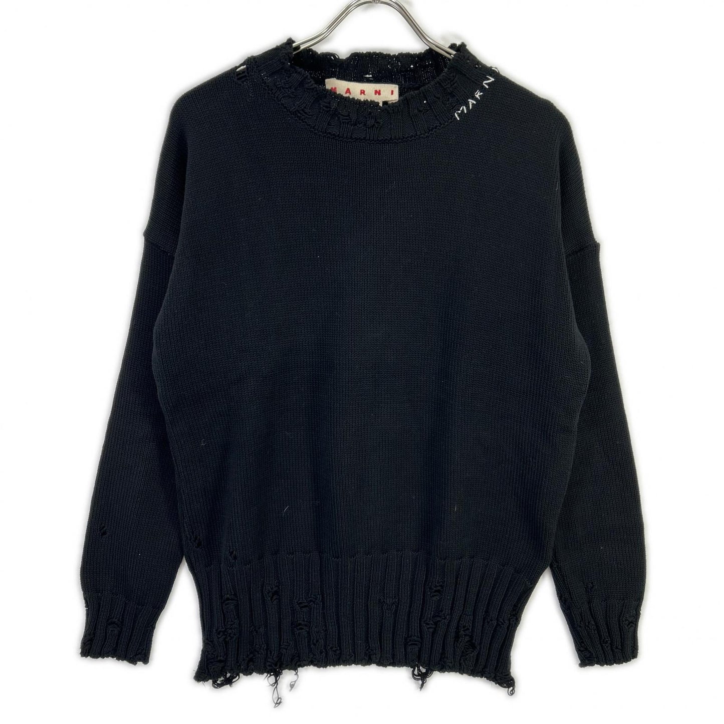 MARNI マルニ 22AW GCMG0210A0UFC652 ブラック コットン ツイスト クルーネック セーター トップス