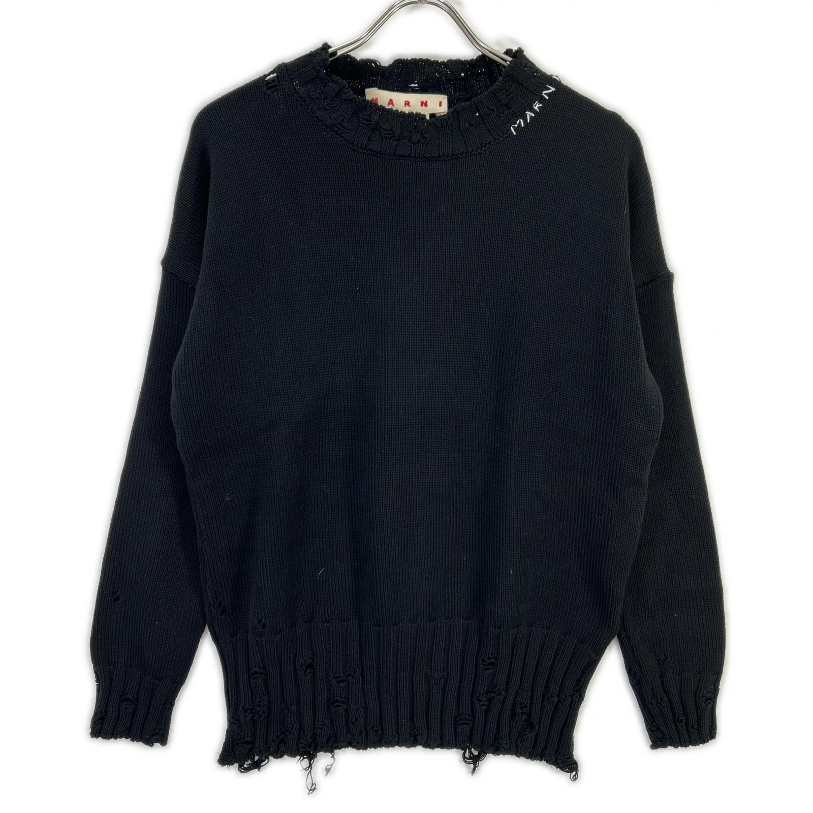 MARNI マルニ 22AW GCMG0210A0UFC652 ブラック コットン ツイスト クルーネック セーター トップス