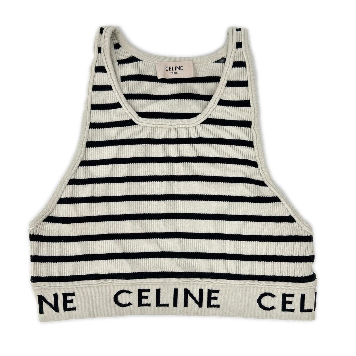 CELINE セリーヌ ブラック×アイボリー 2A220372N ロゴ アスレチックニット タンクトップ トップス