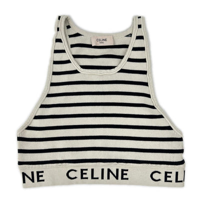 CELINE セリーヌ ブラック×アイボリー 2A220372N ロゴ アスレチックニット タンクトップ トップス