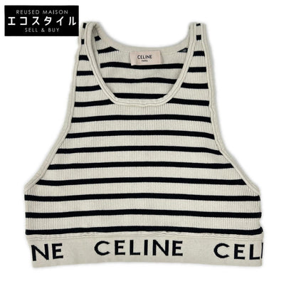CELINE セリーヌ ブラック×アイボリー 2A220372N ロゴ アスレチックニット タンクトップ トップス