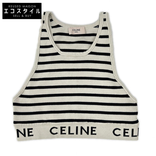 CELINE セリーヌ ブラック×アイボリー 2A220372N ロゴ アスレチックニット タンクトップ トップス