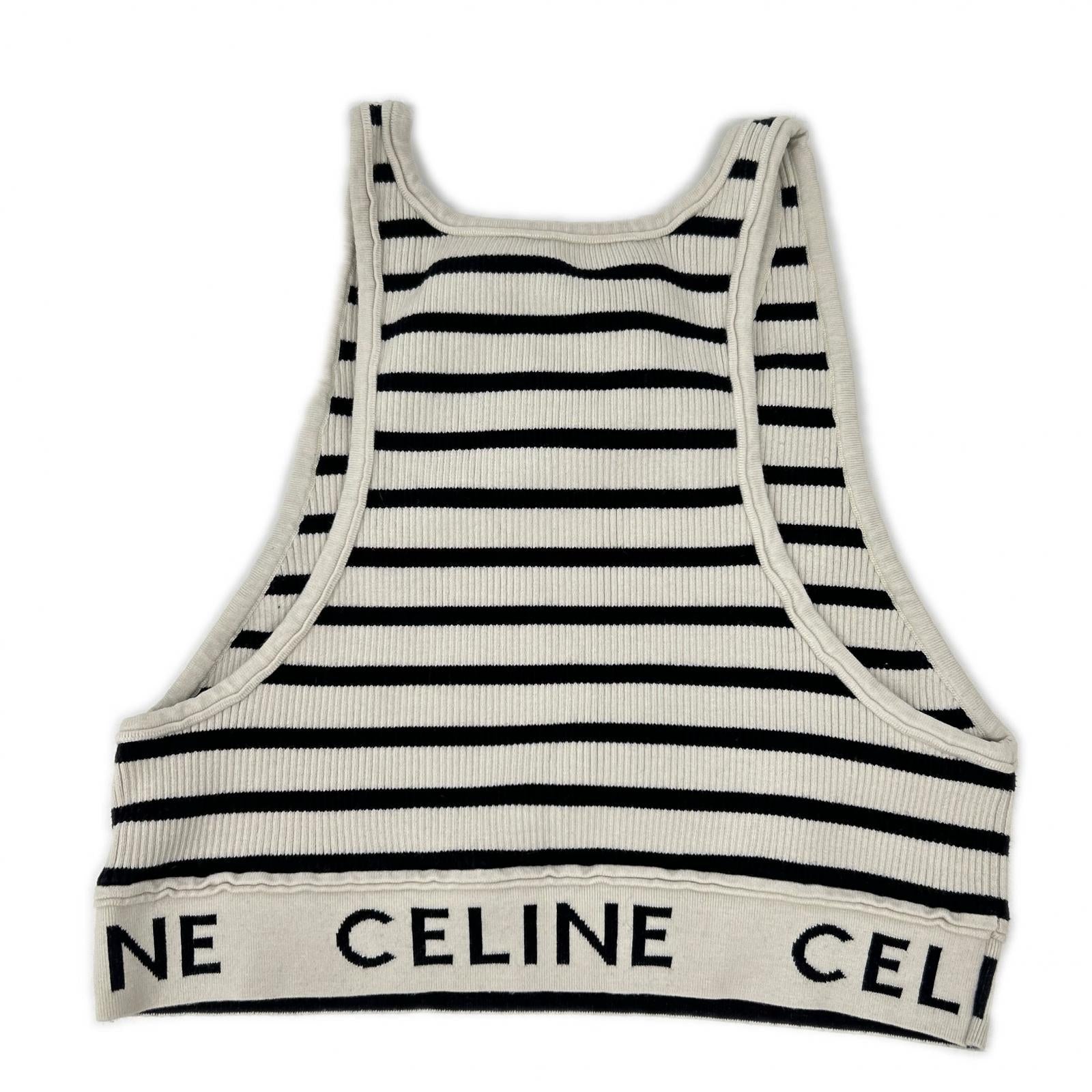 CELINE セリーヌ ブラック×アイボリー 2A220372N ロゴ アスレチックニット タンクトップ トップス
