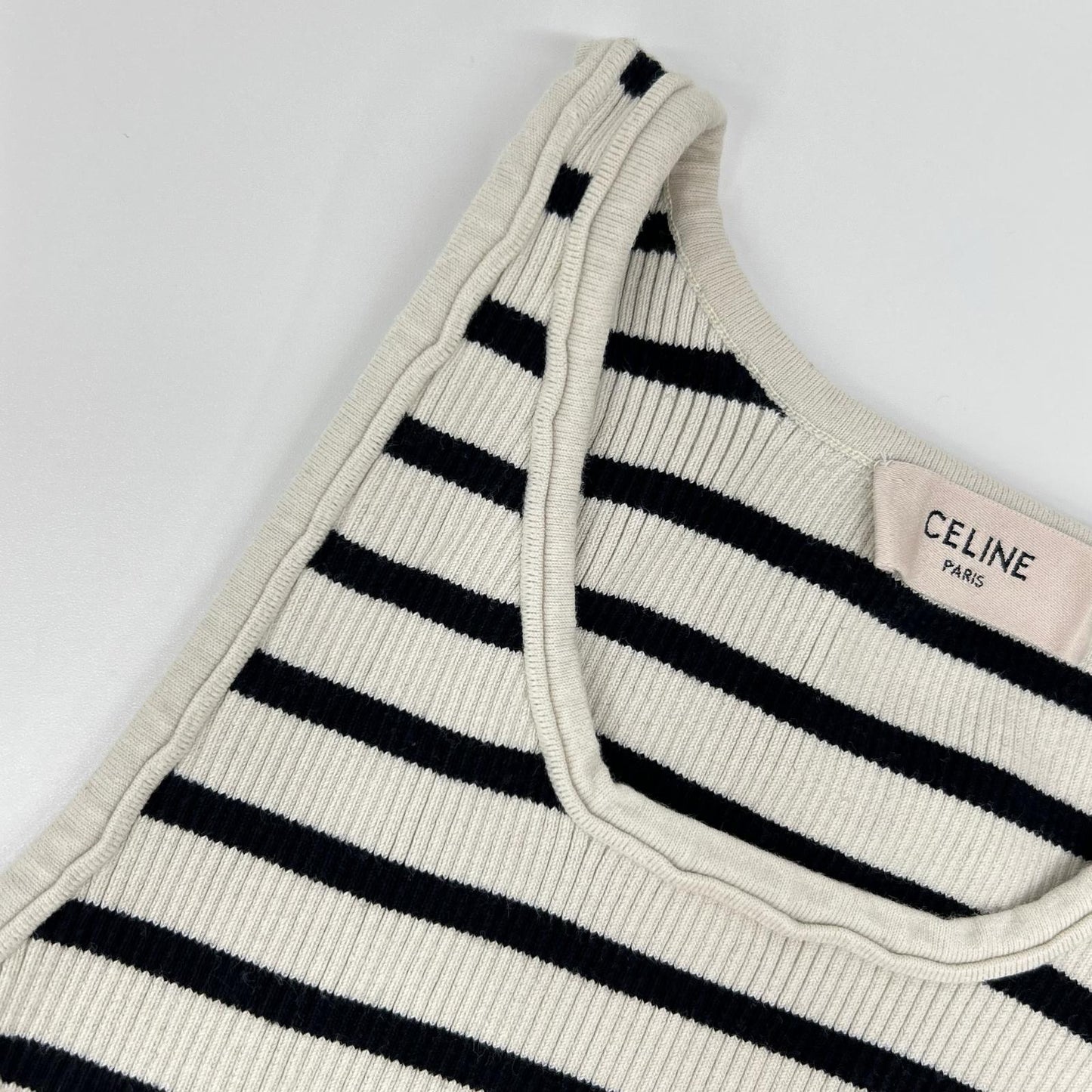 CELINE セリーヌ ブラック×アイボリー 2A220372N ロゴ アスレチックニット タンクトップ トップス
