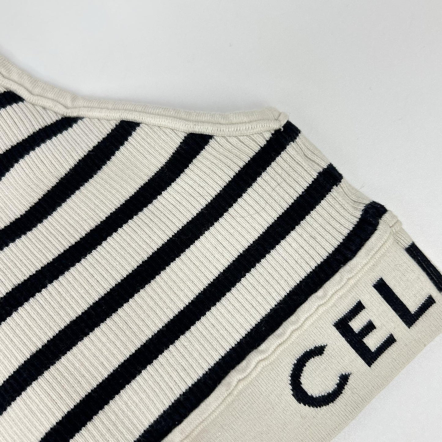 CELINE セリーヌ ブラック×アイボリー 2A220372N ロゴ アスレチックニット タンクトップ トップス