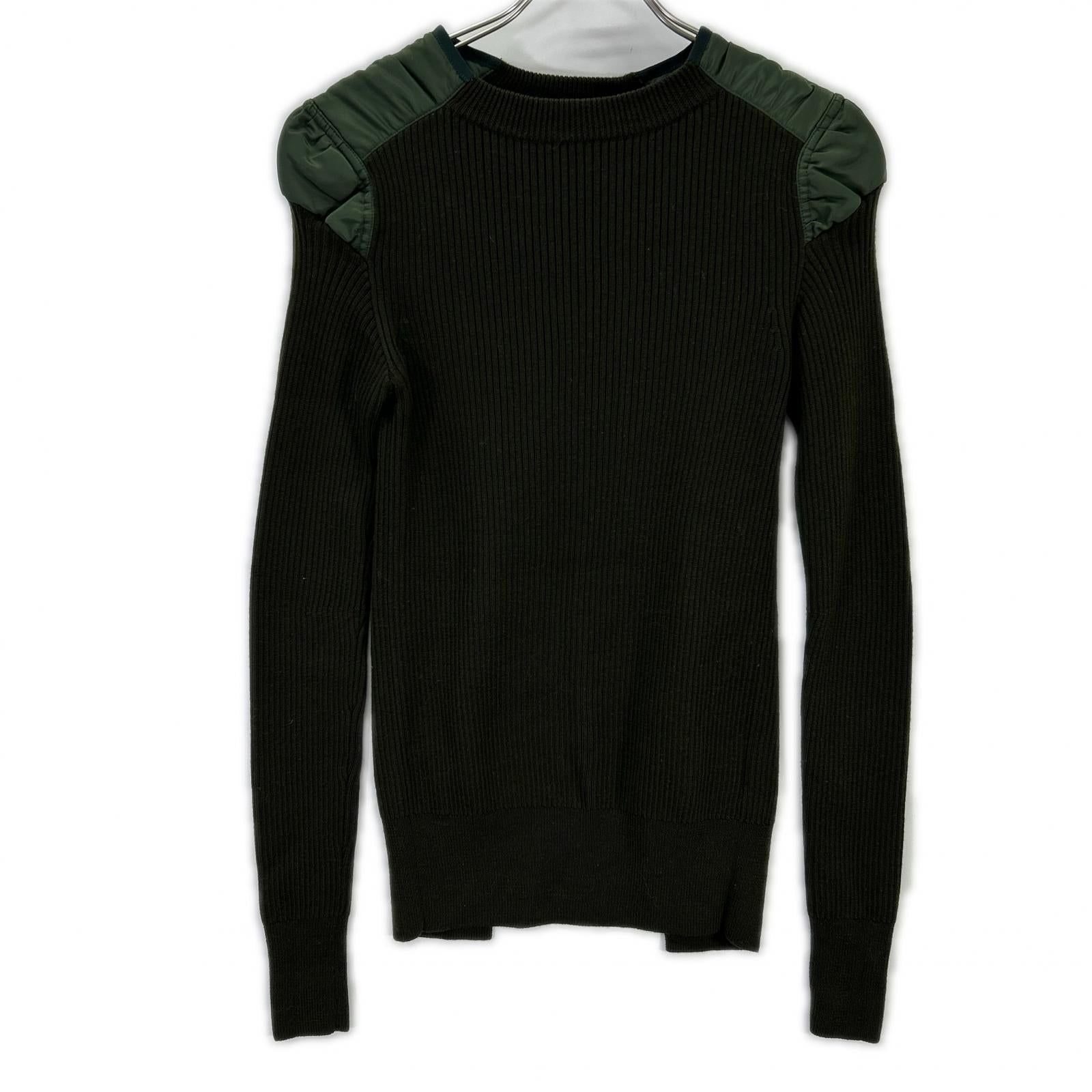 sacai サカイ 16-02724 グリーン ナイロン ドッキング ニット トップス