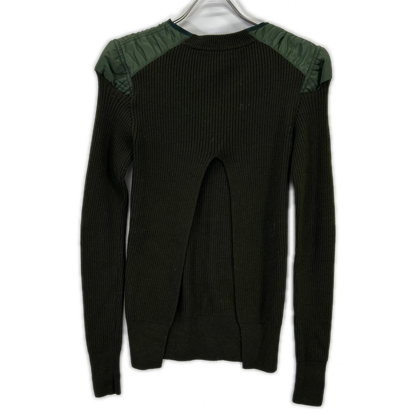 sacai サカイ 16-02724 グリーン ナイロン ドッキング ニット トップス