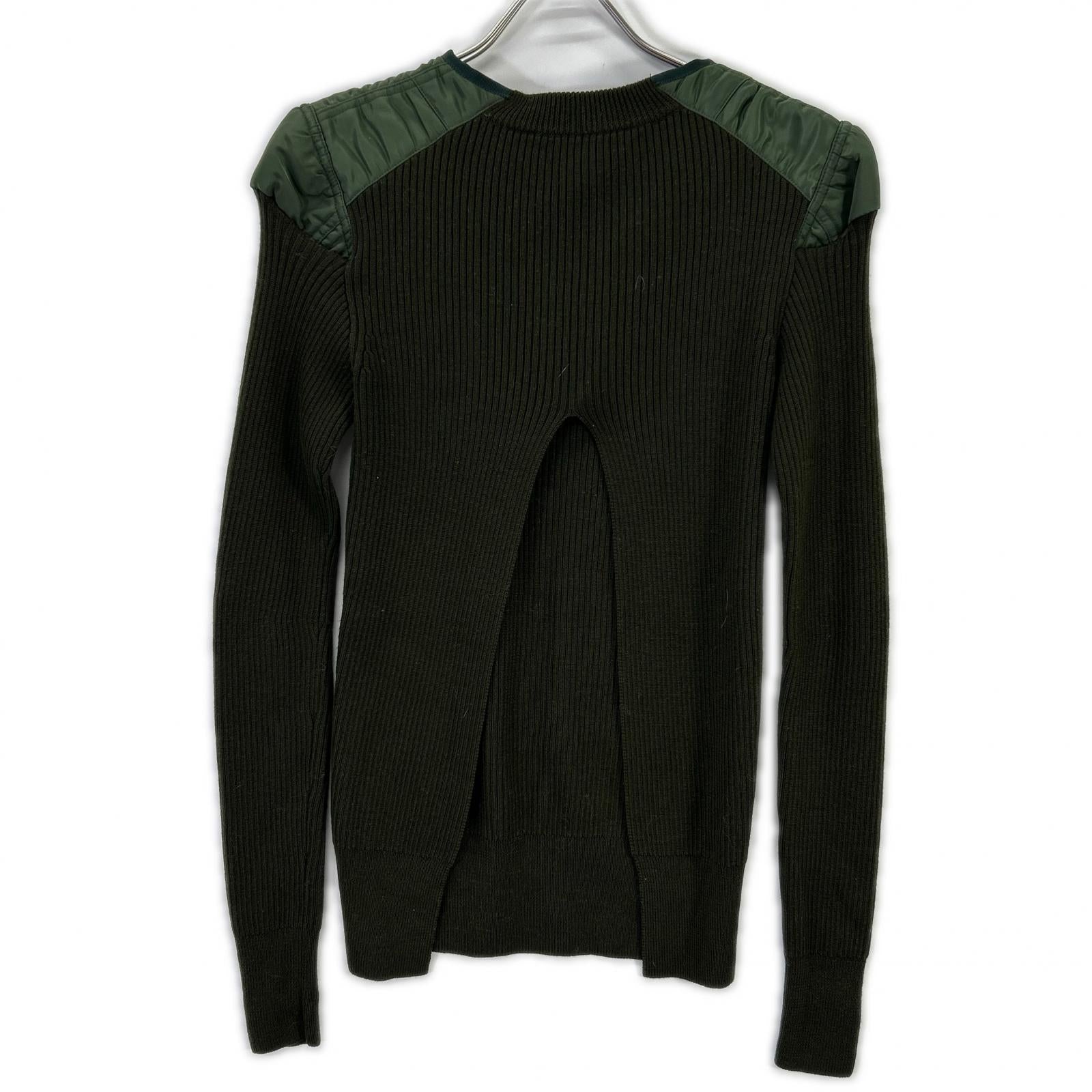 sacai サカイ 16-02724 グリーン ナイロン ドッキング ニット トップス