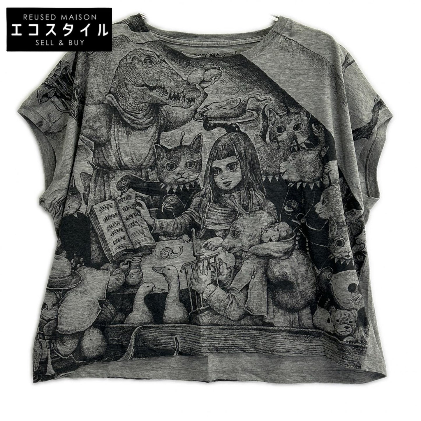 HIGUCHIYUKO ヒグチユウコ ポリス雑貨店 グレー ワイドTシャツ はまぐりのうえの音楽家たち トップス