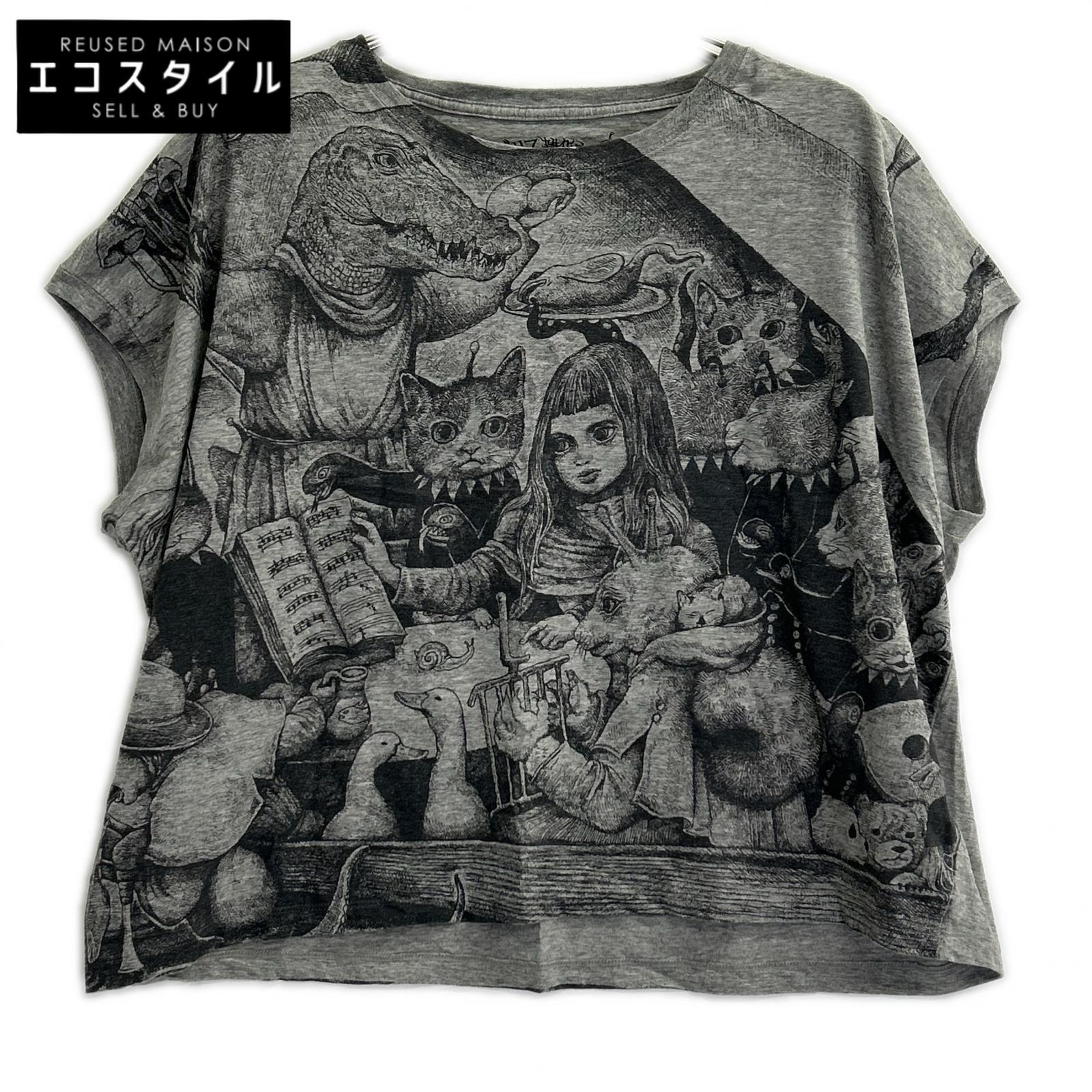 HIGUCHIYUKO ヒグチユウコ ポリス雑貨店 グレー ワイドTシャツ はまぐりのうえの音楽家たち トップス