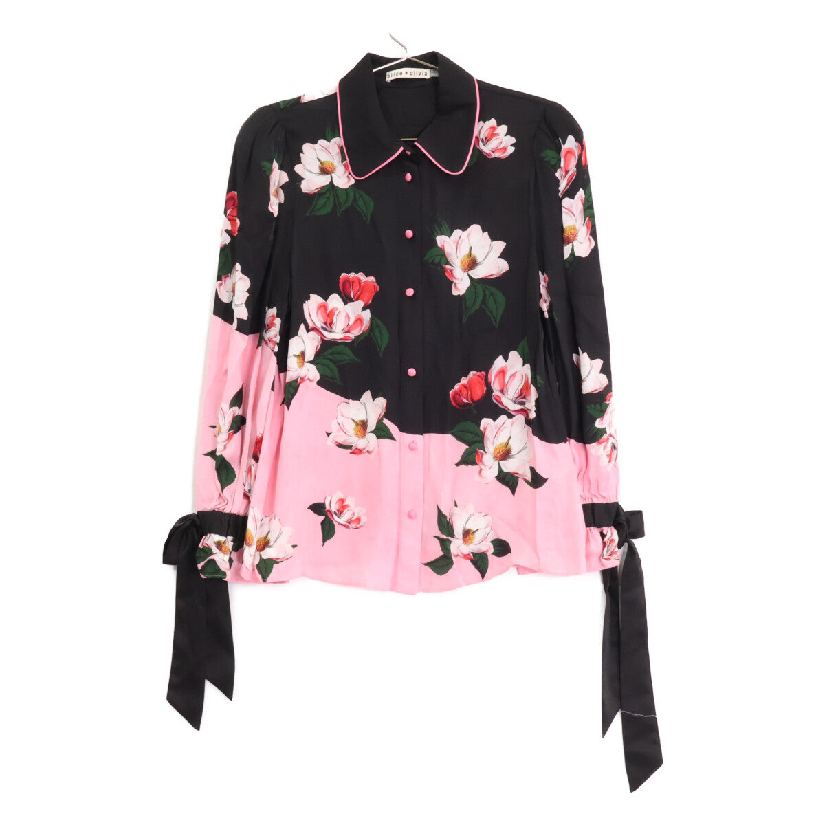 alice+olivia アリスオリビア 【美品】フラワー総柄 シャーリングスリーブ 長袖ブラウス トップス