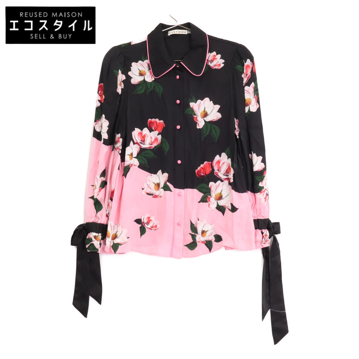 alice+olivia アリスオリビア 【美品】フラワー総柄 シャーリングスリーブ 長袖ブラウス トップス