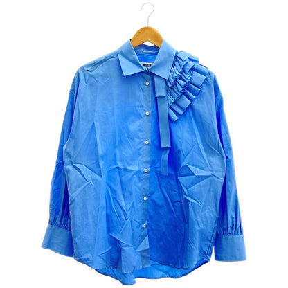 MSGM MSGM 3841MDE11X blue ruffle-ribbon shirt-collar blouse tops