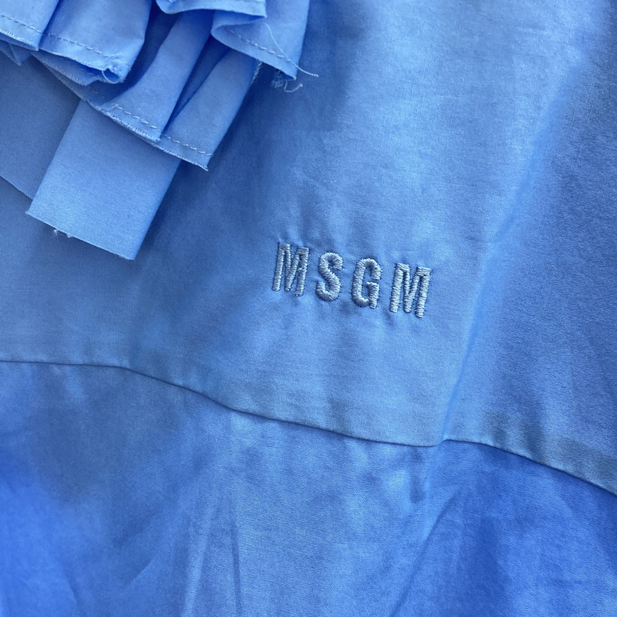 MSGM MSGM 3841MDE11X blue ruffle-ribbon shirt-collar blouse tops